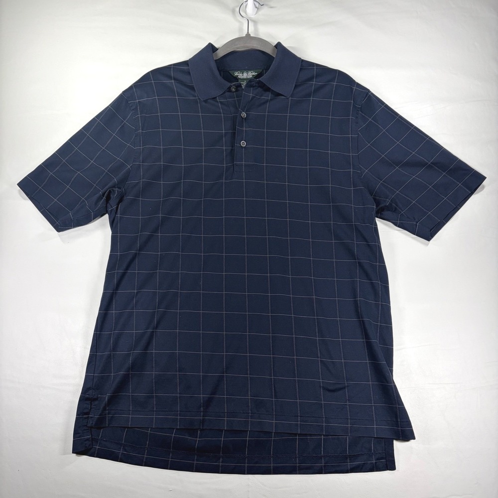 Brooks Brothers Country Club Mens Small Polo Shirt Navy Blue Windowpane Check S